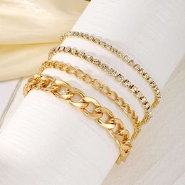 Personalised Fashion Stacked Wear Style Metal Chain with Diamond Bracelet Set of 4 Gold Bracelets, Unique and