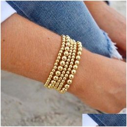 Charm Bracelets 4Pcs/Set 4/5/6/8Mm Gold Sier Colour Balls Stretch Smooth Expandable Cord Summer Geometric For Women Jewellery Drop Delive Dhp7B