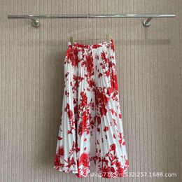 Spring/summer d Red Butterfly Element Pattern Printed Hundred Pleats Long Half Skirt Elegant Temperament