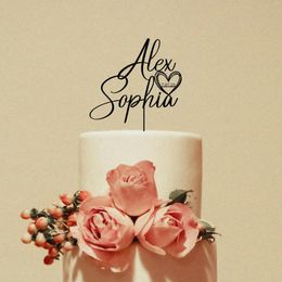 Festive Supplies Custom Wedding Personalized Acrylic And Wood Cake Topper Last Name With Heart Date Bridal Shower Script