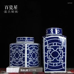 Decorative Figurines Ceramic Pot Set Decoration Chinese Vase Copper Money Pattern Living Room Entrance Lucky Wine Cabinet Modern Creative