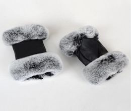 2022 Outdoor autumn and winter women039s sheepskin gloves Rex rabbit fur mouth halfcut computer typing foreign trade leather c6266401