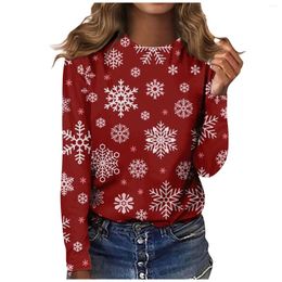 Women's T Shirts Autumn And Winter Long Sleeve Tops Fashion Casual T-Shirts Christmas Tree Printed Round Neck Ropa De Mujer