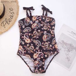 One-Pieces 7~14Years teen Girls Swimsuit One-Piece Retro printed Girls Swimwear Kid girls Swimming outfit Beach wear Y240412Y2404176D67