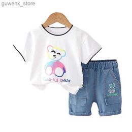 Clothing Sets New Summer Baby Girl Clothes Suit Children Outfits Boys Fashion T-Shirt Shorts 2Pcs/Sets Toddler Casual Costume Kids Tracksuits Y240415Y240417G3L5