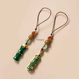 Keychains Lanyards Tradition Imitation Jade Coloured Glaze Bamboo Phone Lanyard Charm Accessory Bag Pendant Good Luck Fortune Wealth Couple Gift