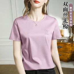 Women's T Shirts Silk Cotton Cool Summer Short Sleeved T-shirt For Embroidery Basic Simple Plus Size Top Women Y2k