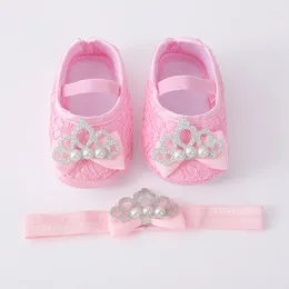 First Walkers Dollbling Crown Pink Rhinestones Baby Girl Shoes Walker Headband Set Sparkle Crystals Princess Shower SH3