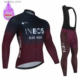 Cycling Jersey Sets Red Warm 2023 Ineos Winter Cycling Jersey Set Mens MTB Bike Clothing Thermal Fece Bicyc Clothes Suit Maillot Ropa Ciclismo L48
