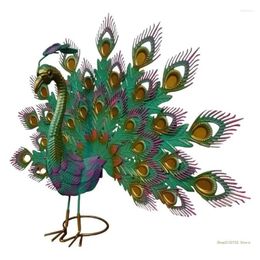 Garden Decorations QX2E Peacocks Ornaments Metal Statue With Beautiful Tail Decors Outdoor