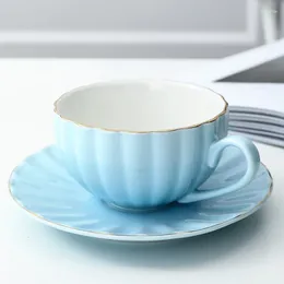 Cups Saucers 200ml Simple Style Ceramic Coffee Cup With Saucer Spoon Set Porcelain Afternoon Tea Suite Breakfast Milk Mug Wholesale Home