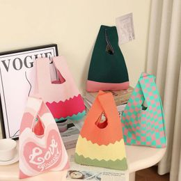 Storage Bags Handbag Women's Knitted Wool Bucket Bag Japanese And Korean Version Versatile Handheld Casual Tote Box Rice