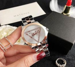 Brand Watch Women Girl Crystal Triangle Style Metal Steel Band Quartz Wrist Watches GS 376877393