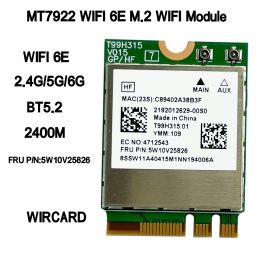 Cards WiFi 6E MT7922 Wireless 2400Mbps WIFI Network Card 2.4G 5G 6G 802.11AX M.2 Bluetooth 5.2 MUMiMO Adapter For Lenovo Laptop