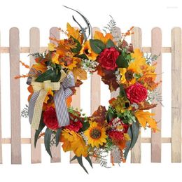 Decorative Flowers Fall Floral Wreath With Bow Reusable For Thanksgiving Clebration Seasonal Ornament Household Living Rooms