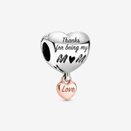 New Arrival 100% 925 Sterling Silver Love You Mom Heart Charm Fit Original European Charm Bracelet Fashion Jewellery Accessories2426