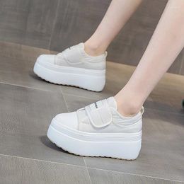 Casual Shoes 8CM Genuine Leather Sneakers Platform Wedge Hidden Heel Pumps Warm Fur Fashion Women Summer