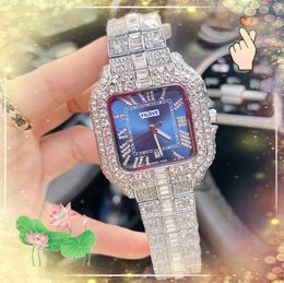 High Quality Mens Shiny Starrry Watch Square Roman Tank Dial Clock Man Good Nice Looking Quartz Movement Diamonds Ring Bracelet Watches Gifts