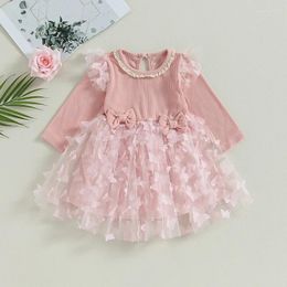 Girl Dresses Toddler Baby Girls Princess Dress With Butterfly Decor Fall Winter Long Sleeve Tulle Mesh A-line Ribbed Children Outfits