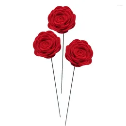 Decorative Flowers Fake Red Rose Flower Long Stem Silk Dark Roses Reuseable Artificial For Scrapbook Year's Wedding Decoration