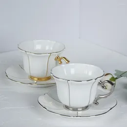 Cups Saucers Creative Ceramic Coffee Cup And Saucer With Gold Line Porcelain Tea Mug Classic Drink Gift