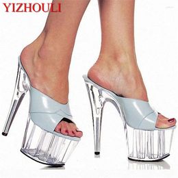 Slippers Ultrafine Platform High-Heeled Shoes 15cm High Heel Crystal Princess Sexy Wedding 6 Inch Party Heels