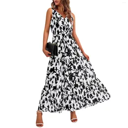 Casual Dresses 2024 Women's Summer Loose Jumpsuit Sleeveless Tank Top V Neck Wide Leg Work Wear Ropa De Mujer