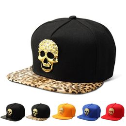 men women lovers hiphop black leopard cotton snapback caps skull alloy logo popular fashion cool street dj rock adjustable hats3580309