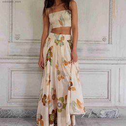 Sexy Skirt hirigin Fashion Women 2 Piece Skirt Set Summer Flower Print Backless Cami Tops and Flowy Pleated Long Skirt Streetwear L49