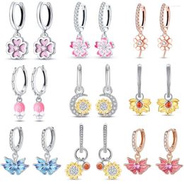 Hoop Earrings 925 Sterling Silver Flower And Plant Series Jewellery Fashion Zircon Circle For Women Gifts Accessories
