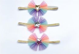 Boutique ins 15pcs Fashion Cute Glossy PU Star Bow Headbands Rainbow Mesh Bowknot Glitter Soft Hairbands Princess Headwear14706761