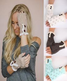 Whole Women Fingerless Lace Knitted Gloves Winter Warm Button Hand Wrist Warmer Mitten4281293