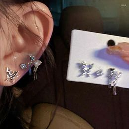 Stud Earrings 6pcs/Set Shiny Crystal Aesthetic Butterfly Heart For Women Y2K Romantic Sweet Set Dangle Earring Girl Jewelry Gift