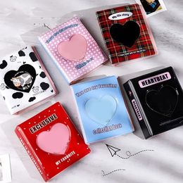 Kpop Card Binder 3inch Photo Album Hollow Love Heart Model Photocard Holder Plaid Album Instax Mini Album For Cards Collect Book