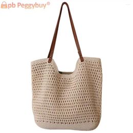 Shoulder Bags Summer Beach Bag Hollow Out Holiday Travel Handbag With Zipper Closure Casual Purse Top Handle For Women