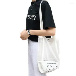 Shopping Bags Hylhexyr Beach Single Shoulder Letter Print Canvas Hollowed Reusable Fruit Bag Handbag Tote Mesh Woven Net Bag#25