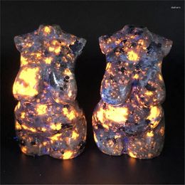 Decorative Figurines Natural Crystal Carving Flame Stone Female Model Collection Craft Gift Small Ornament Home Decoration Accessories 1pcs