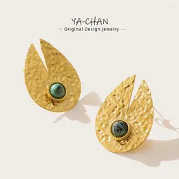 Stud Earrings YACHAN 18K Gold Plated For Women Luxury Natural Stone African Turquoise Irregular Texture Tarnish Free Jewelry