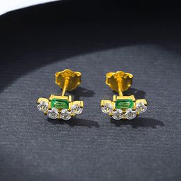 European retro brand Stud earrings S925 silver plated 18k gold emerald zircon earrings American hot fashion women high-end earrings Jewellery Valentine's Day gift spc