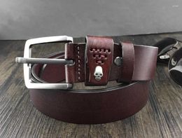 Belts Mens Cowboy Vintage Skull Casual Genuine Thick Leather Belt Waistband Coffee