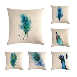 Pillow Linen Covers 45x45cm Throw Pillowcase 10Types Peacock Feather Decorative Pillows Home Decor ZY177