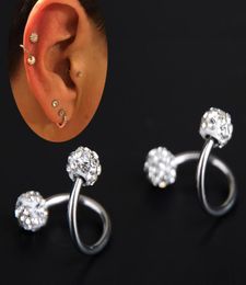 10PC Crystal Double Balls Twisted Helix lage Earring Piercing Body Jewelry Gauge 18G S Ear Labret Ring Steel4017146