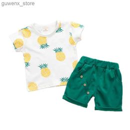 Clothing Sets New Summer Children Boys Clothes Suit Baby Girls Cartoon Fashion T-Shirt Shorts 2Pcs/Sets Toddler Cotton Clothing Kids Tracksuit Y240415Y240417JDB5