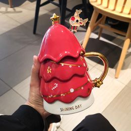 Mugs Christmas Tree Cup Creative Mug 4 Colors Personality Couple Trend Cute Office Coffee 420ml Ceramic Drinking