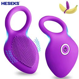 Penis Ring Vibrating Clitoris Stimulator G Spot Sex Toys For Couple Vibro Delay Lick Vagina Orgasm Lock Fine Sleeve Vibrator 240408