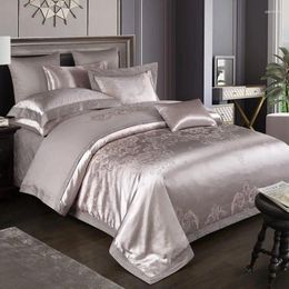 Bedding Sets 42 Cotton Damask Jacquard Duvet Cover Luxury 4Pcs Soft Silky Set With Zipper Quilted Bedspread Pillowcases