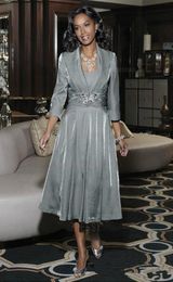 Tea Length A Line Mother of the Bride Dresses with 34 Long Sleeves Jackets Wedding Party Gowns Cheap5960871