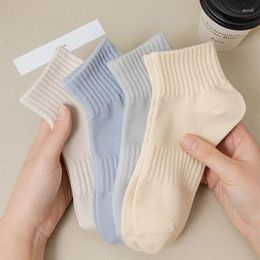Women Socks Cotton For 2024 Fresh Solid Colour Breathable Casual Plain Girl Comfortable Candy Ankle