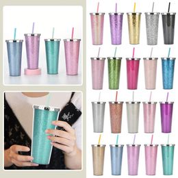 Disposable Cups Straws Summer 700ml Reusable Plastic Cup With Lid And Straw Cold Drink Clear Double Wall Glass Coffee Mugs Bear