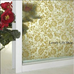 Window Stickers China Gold Flower Top Grade Static Cling Decorative Frosted Glass Sticker Film Cover Home Privacy 45-120cm